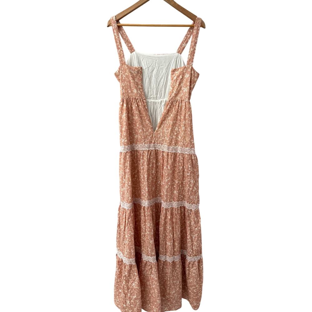 Aura Floral Eyelet Lace Sleeveless Tiered Maxi Dress Pink Pockets Size XS - Picture 11 of 11